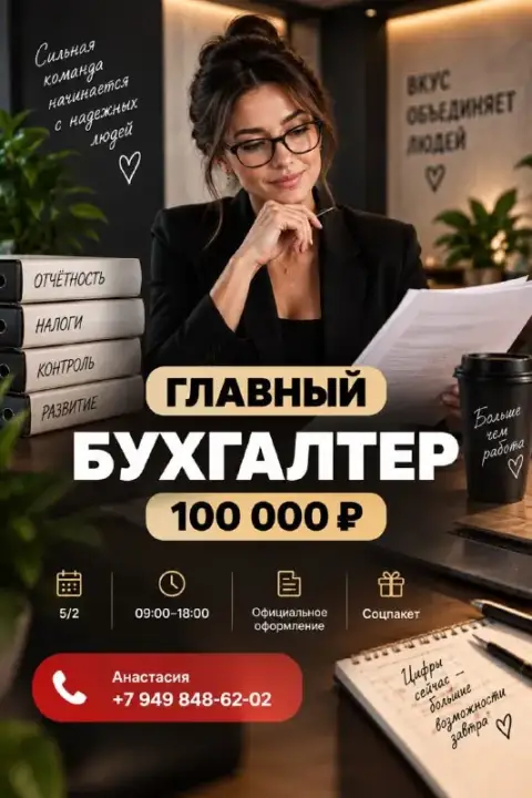 🔥 Главный бухгалтер | 100 000 ₽

В команду сети заведений общественного питания приглашаем опытного ... - фотография