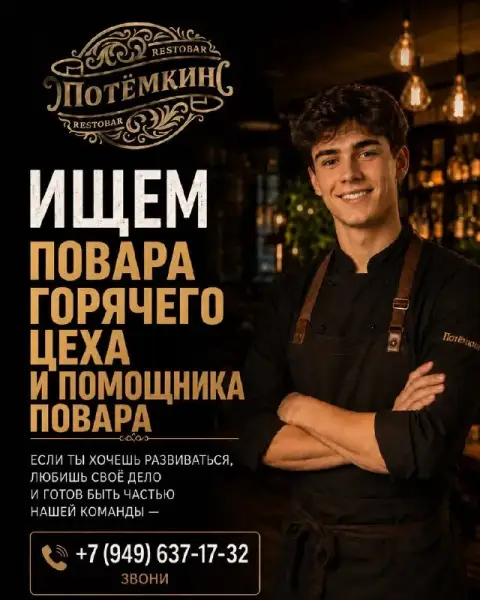 👨‍🍳 Ищем в команду «потёмкина»:
— Повара горячего цеха;
— Помощника повара.

🔥 Нет опыта? Не проблем... - фотография