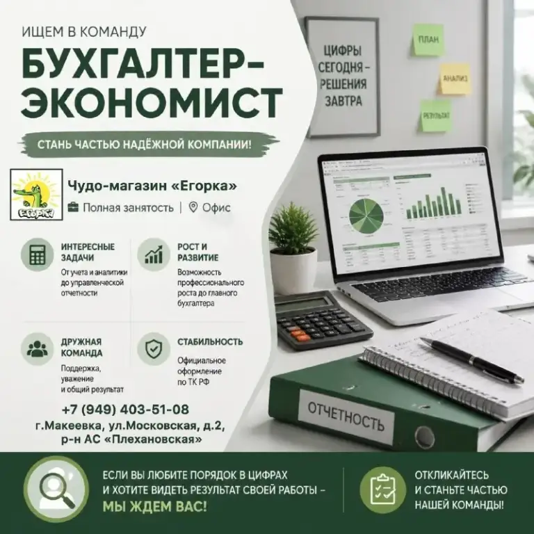Ищем в команду бухгалтера-экономиста👇🏻

🔻Обязанности:
✅ Казначейство и управление денежными потоками (ддс)
✅ Учет товаров и взаиморасчеты.
✅ Заработная плата и кадровый учет (расчетный блок).
✅ Налоговый учет и отчетность.
✅ Управленческая аналитика и отчетность.
✅ Расчеты с арендаторами (2 арендатора) и учет коммунальных платежей.

🔻 Требования к кандидату:
• Опыт работы в бухгалтерии и в 1с.
• Понимание ведения управленческого и налогового учета.
• Владение excel на уровне уверенного пользователя.
• Внимание к деталям, системность, умение работать с большим объемом информации.
• Ответственность за соблюдение сроков (ежедневные отчеты и платежи не терпят задержек).
Будет преимуществом:
• Опыт работы с валютными операциями.
• Знание специфики импортных операций (турция, кыргызстан). - фотография - 1