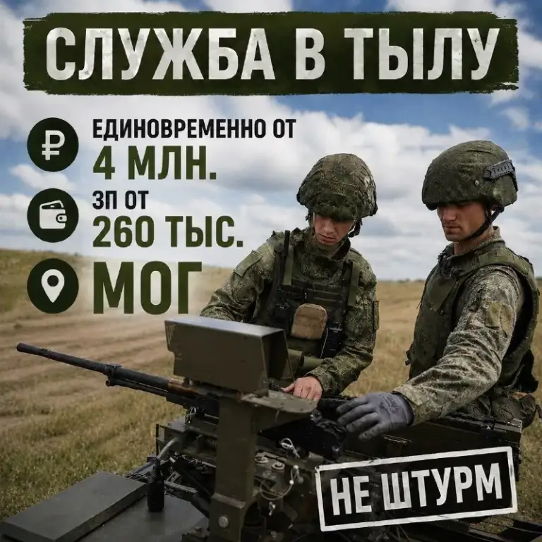 🔥 Открыт набор в мобильные огневые группы (мог)

Защита неба и ключевых объектов! Ищешь адекватную службу, достойные выплаты и надежные гарантии? Это твой шанс стать частью подразделения, служба проходит только в тыловых зонах!
Узнать подробности и подать заявку ➡️ https://clck. Ru/3wddny

Финансовые условия:

• Единовременная выплата при подписании: от 4 000 000 рублей
• Ежемесячное довольствие: от 260 000 рублей
• Полное списание долгов и кредитов: до 10 000 000 рублей!

🎯 Основные требования:

✔️ Возраст: от 18 до 60 лет
✔️ Берем кандидатов из любых регионов рф
✔️ Берем иностранных граждан (с возможностью оперативного получения гражданства рф)
✔️ Рассматриваем кандидатов с ограничениями по здоровью и судимостями (индивидуально)

🤝 Полное обеспечение и поддержка:

• Оплачиваем проезд из вашего региона и организуем трансфер
• Бесплатное проживание, питание и экипировка
• Полное сопровождение в оформлении документов

📲 Количество мест в подразделении ограничено! Оставляй заявку прямо сейчас, и наш специалист свяжется с тобой ➡️ https://clck. Ru/3wddny - фотография - 1