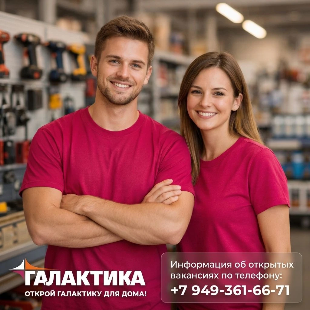 Требуется на работу в тц «галактика» г. макеевка, пр-кт 250-летия донбасса, 74 продавец в отделы: ✔покрытия для пола и плитки ✔бытовая техника ✔строительные материалы ✔мебель ✔изделия из металла ✔продукты питания мы гарантируем: 👉официальное трудоустройство согласно тк рф; 👉зп 2 раза в месяц; 👉гибкий график работы 22 или 52; 👉бесплатное комплексное питание; 👉развозка сотрудников корпоративным транспортом(харцызск, донецк, макеевка (в т. ч. гвардейка, восточный)ханженково, холодная балка, даки, бажанова, зеленый) 👉корпоративные скидки! мы уверены, что работа в нашей компании — это не просто выполнение обязанностей, но и возможность стать частью дружного коллектива, где каждый может внести свой вклад в общее дело. мы поощряем командный дух и взаимопомощь, что создает уникальную атмосферу сотрудничества и поддержки. более подробная информация по телефону: ☎+7(949)361-66-71 📬e-mail : rekruter2@d1.galaktika. me 📝или заполните анкету для обратной связи по ссылке:https://vk. com/app6013442_-228920271?form_id=1 - фотография - 1